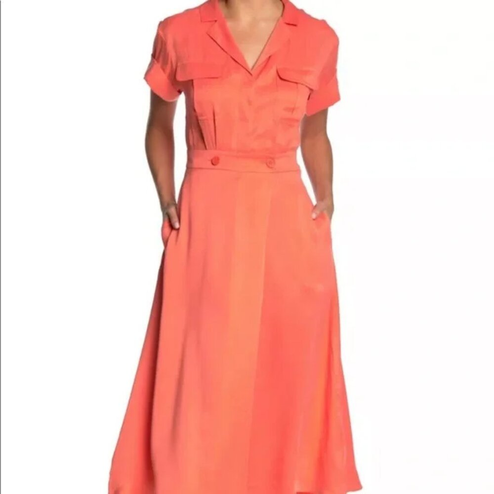Sz 4 Equipment Orlenna Hot Coral Silk Blend Midi Dress